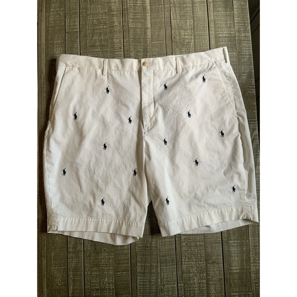 Polo Ralph Lauren White All Over Pony Shorts Size 42 Stretch Classic Fit 9
